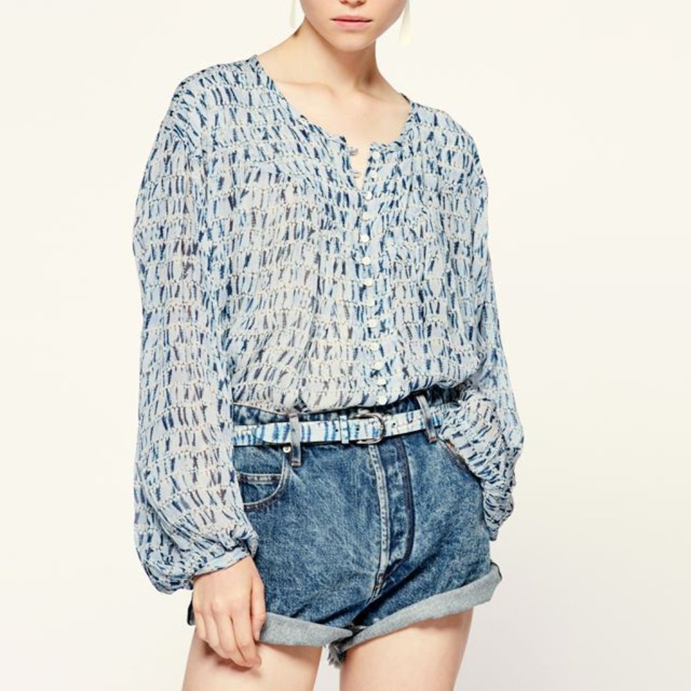 Blue Patterned Women's Blouse - Picture 4 of 10